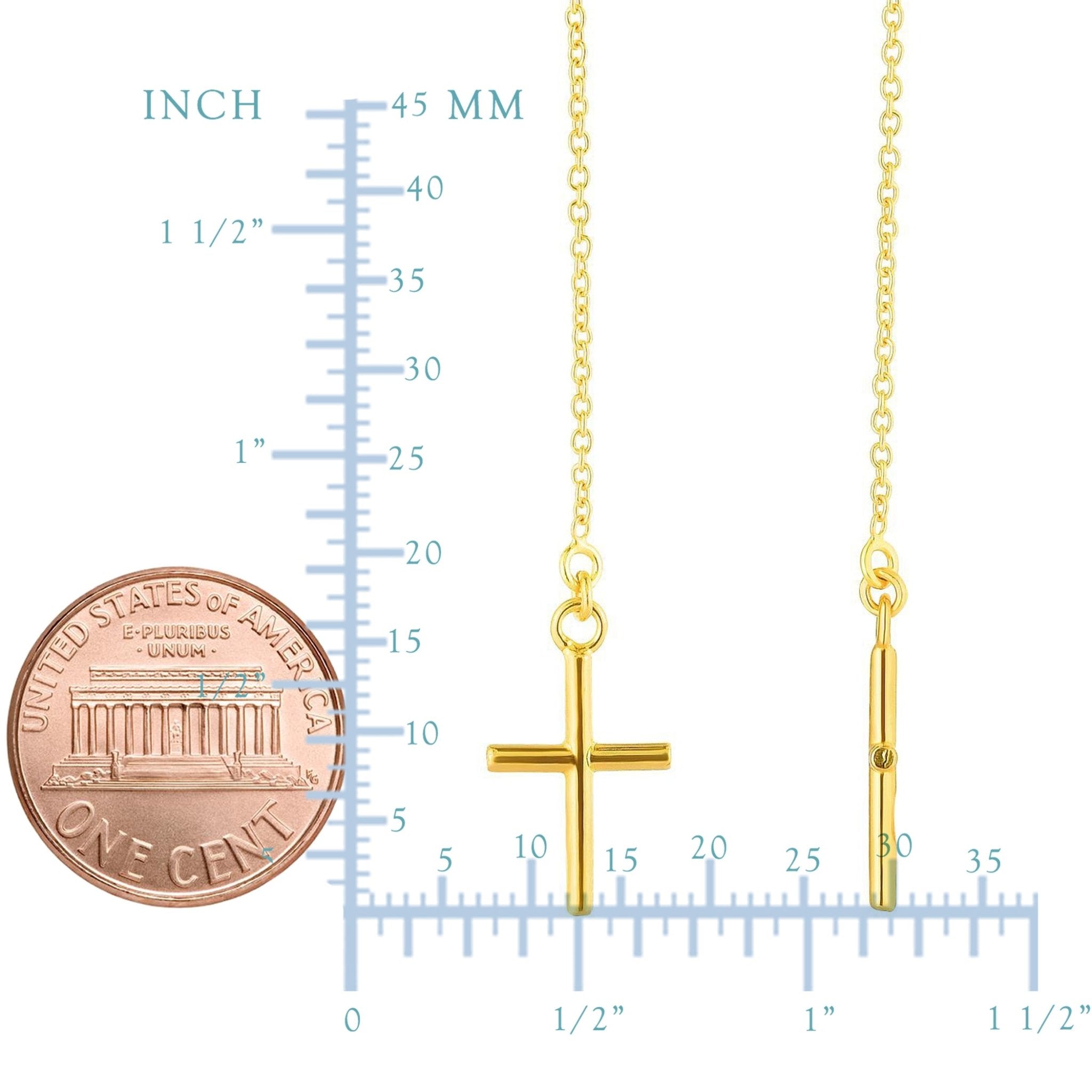 14K Yellow Gold Hanging Cross Charm Earrings