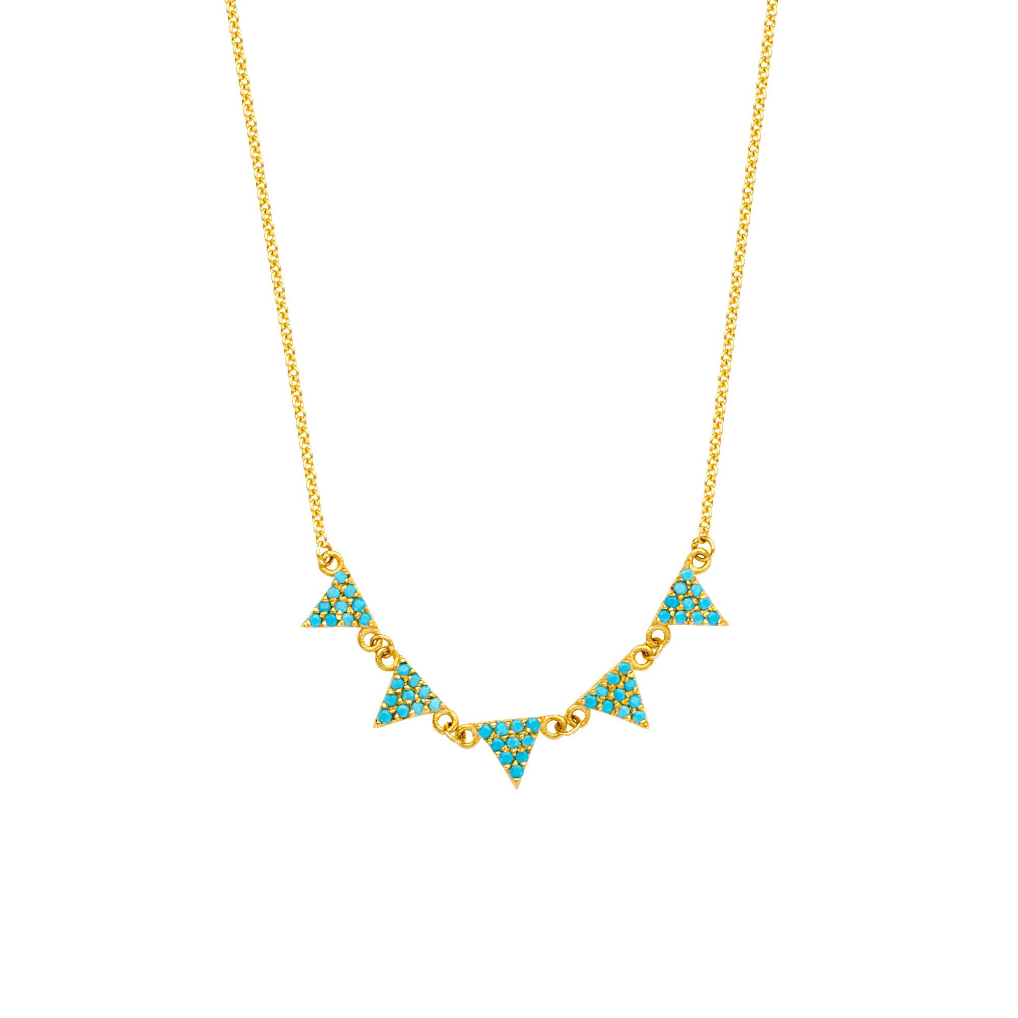 14K Yellow Gold Hanging Triangle Pendants Necklace, 16" To 18" Adjustable