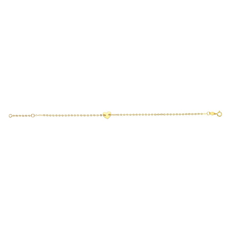 14k Yellow Gold Heart Charm Fancy Bracelet, 7"