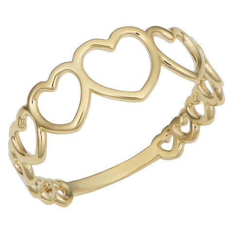 14k Yellow Gold Hearts Ring