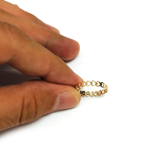 14k Yellow Gold Hearts Womens Band Ring, Size 7