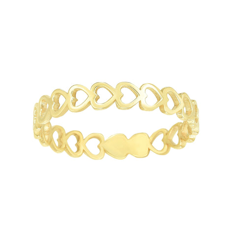 14k Yellow Gold Hearts Womens Band Ring, Size 7