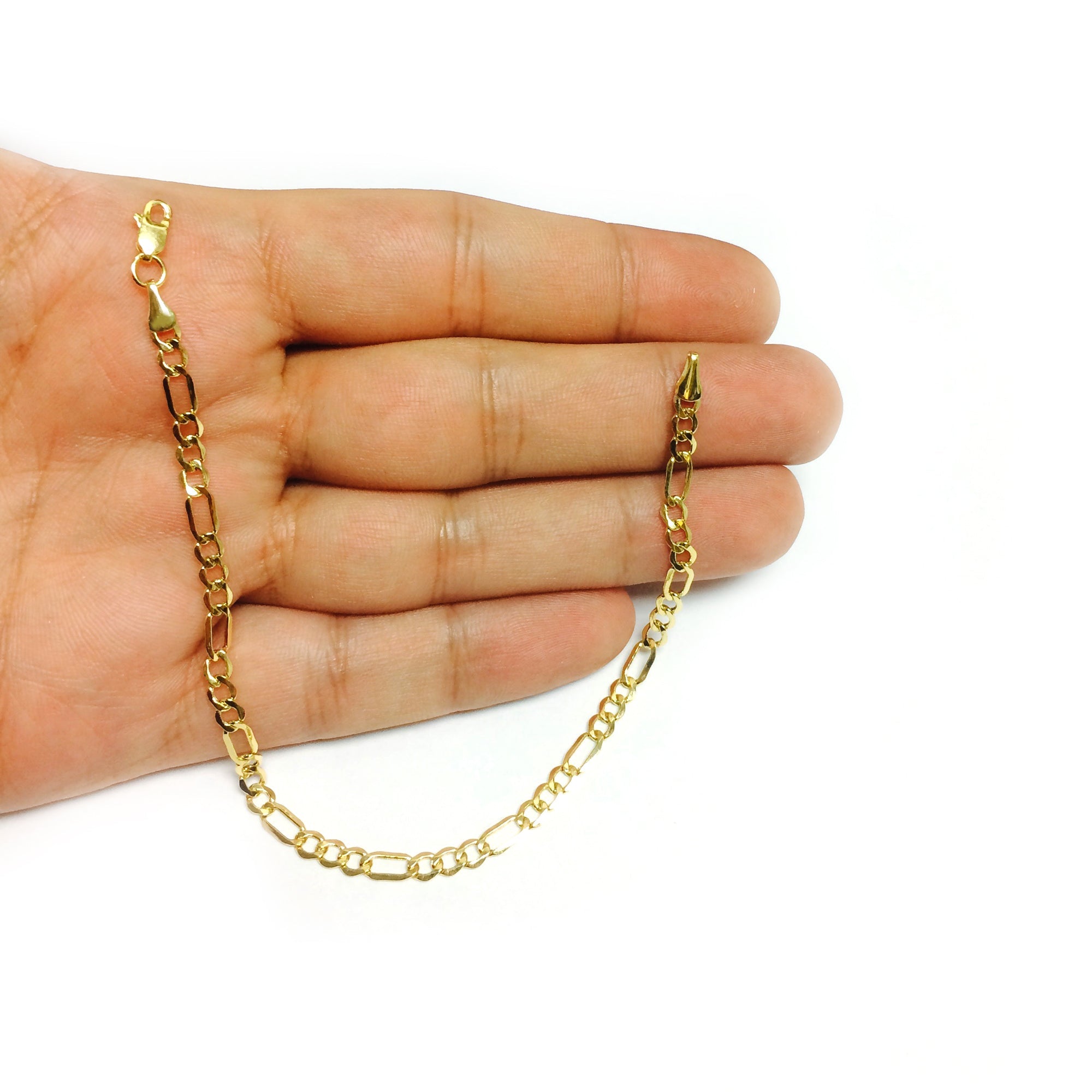 14k Yellow Gold Hollow Figaro Chain Bracelet, 3.5mm, 7.5" - JewelryAffairs