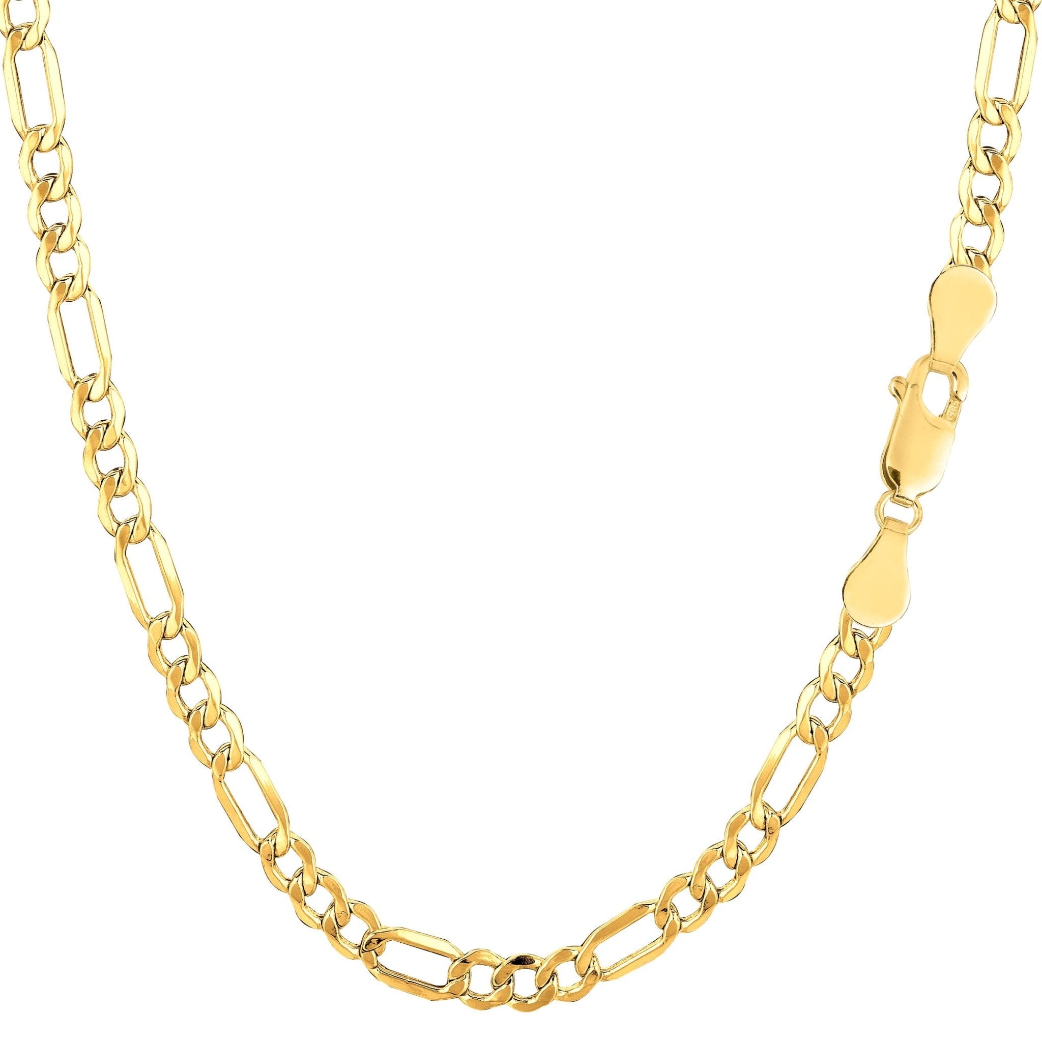 14k Yellow Gold Hollow Figaro Chain Bracelet, 8.5" - JewelryAffairs