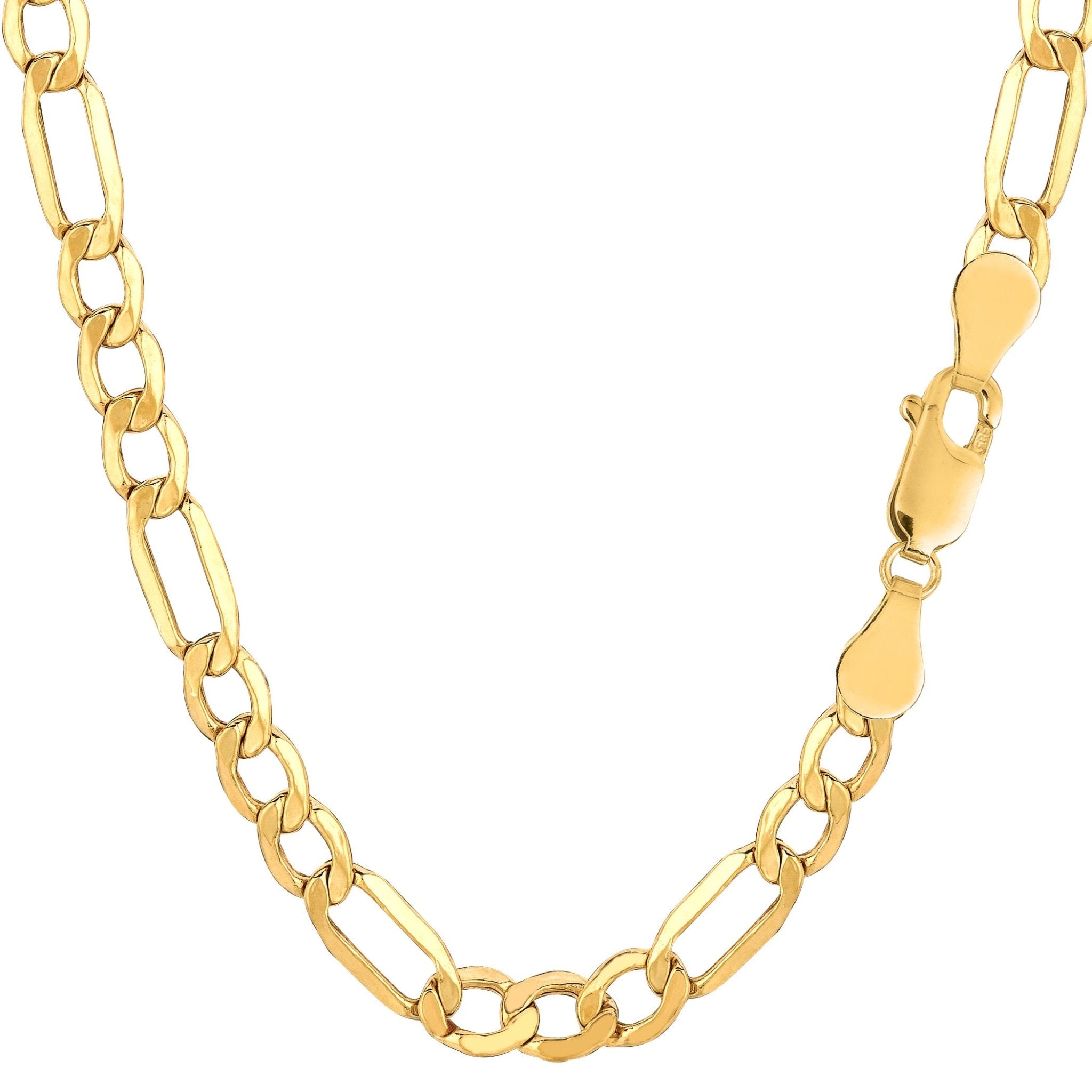 14k Yellow Gold Hollow Figaro Chain Necklace, 5.4mm - JewelryAffairs