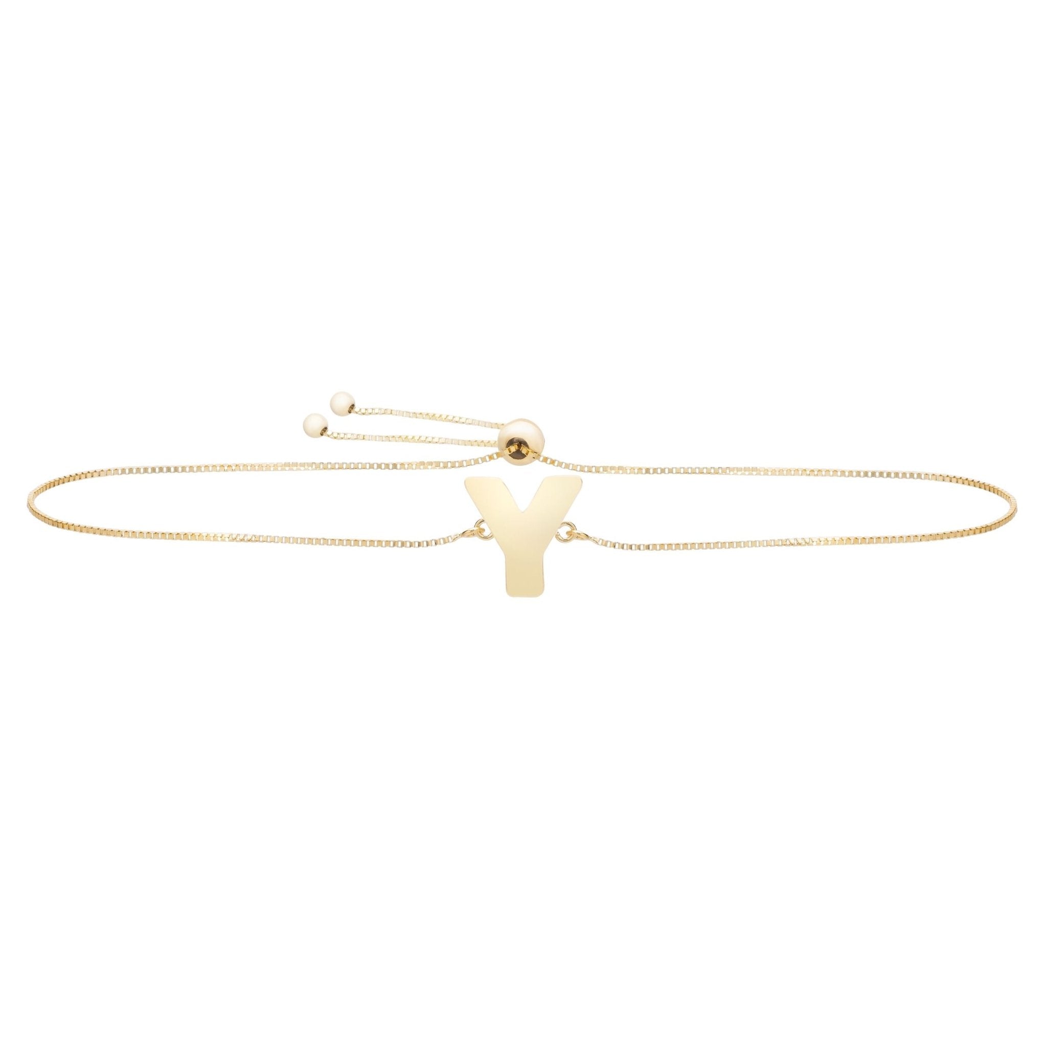14k Yellow Gold Initial Letter Friendship Adjustable Bracelet, 9.25" - JewelryAffairs