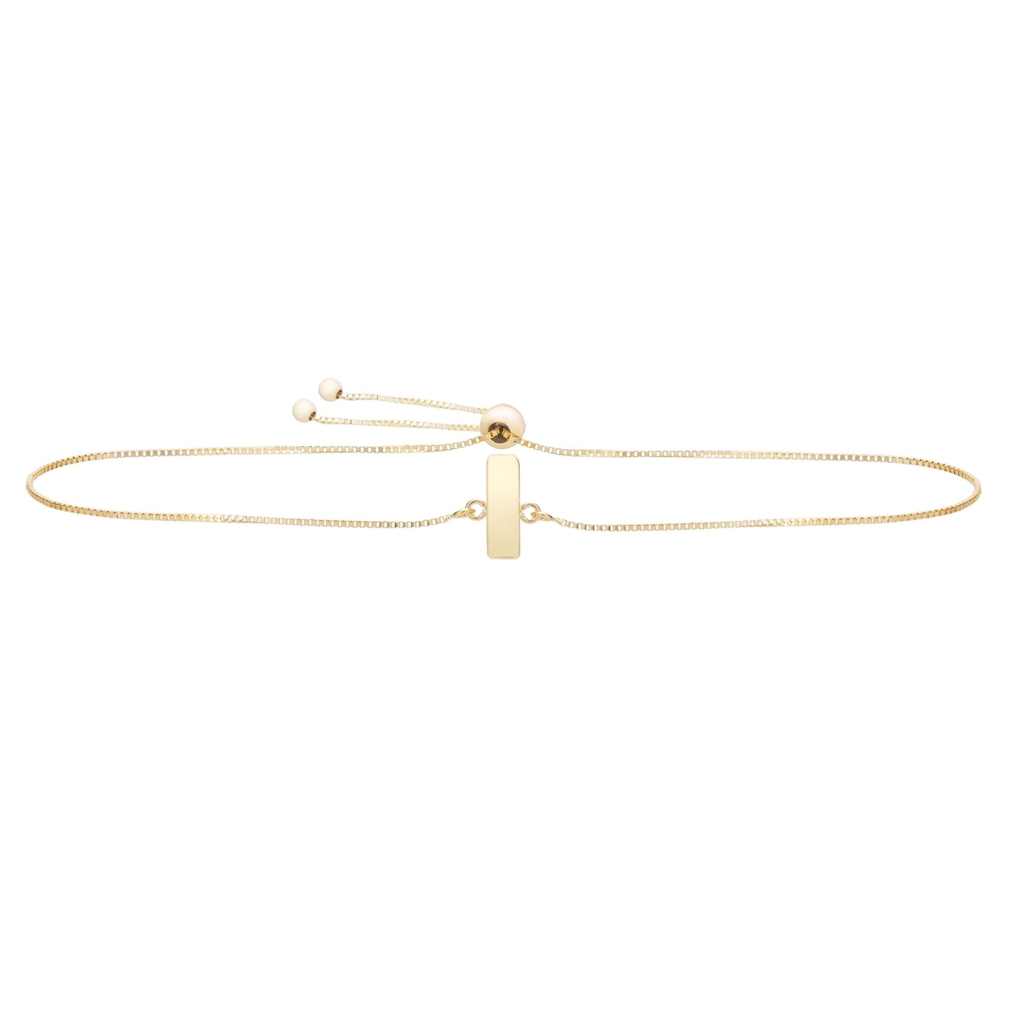 14k Yellow Gold Initial Letter Friendship Adjustable Bracelet, 9.25" - JewelryAffairs
