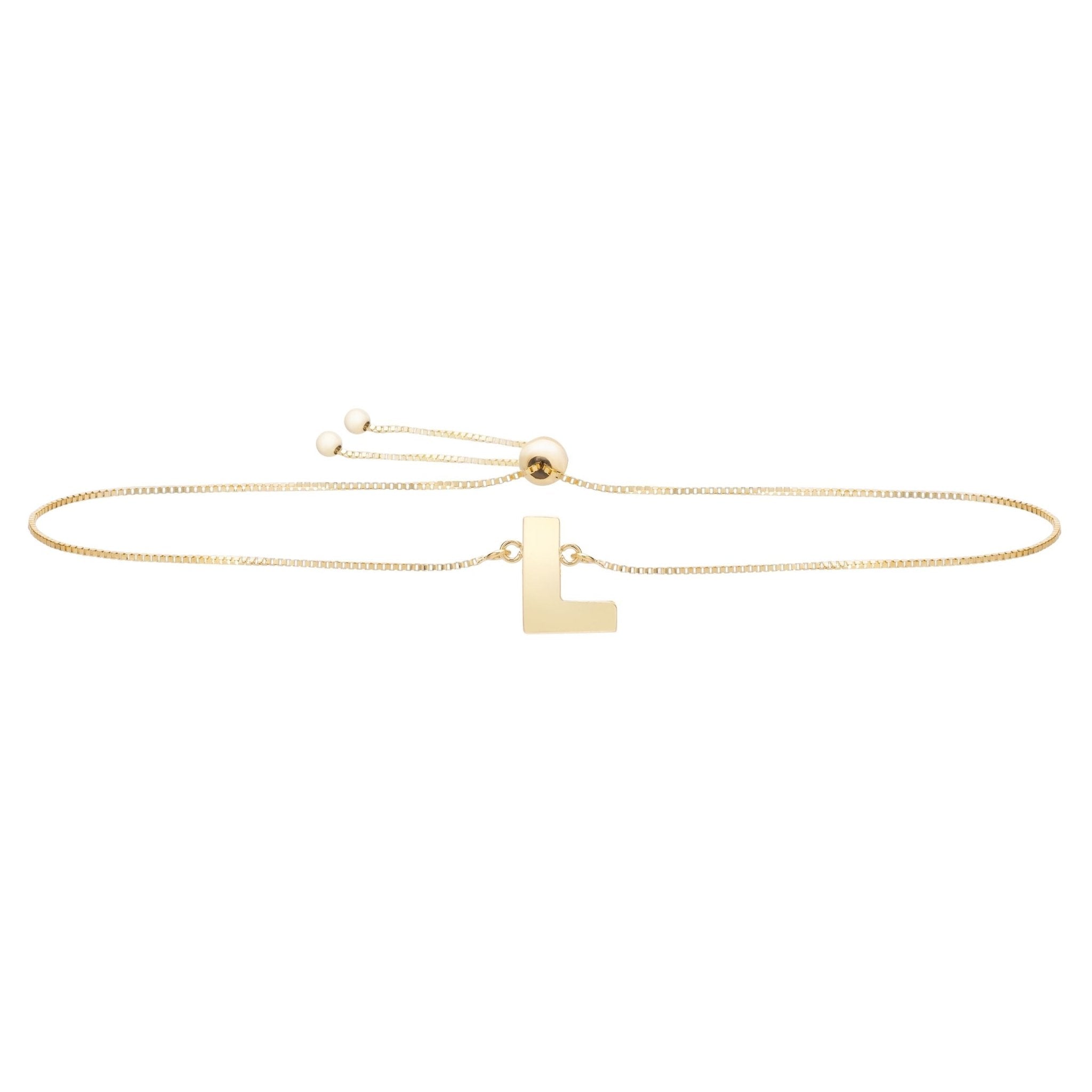 14k Yellow Gold Initial Letter Friendship Adjustable Bracelet, 9.25" - JewelryAffairs