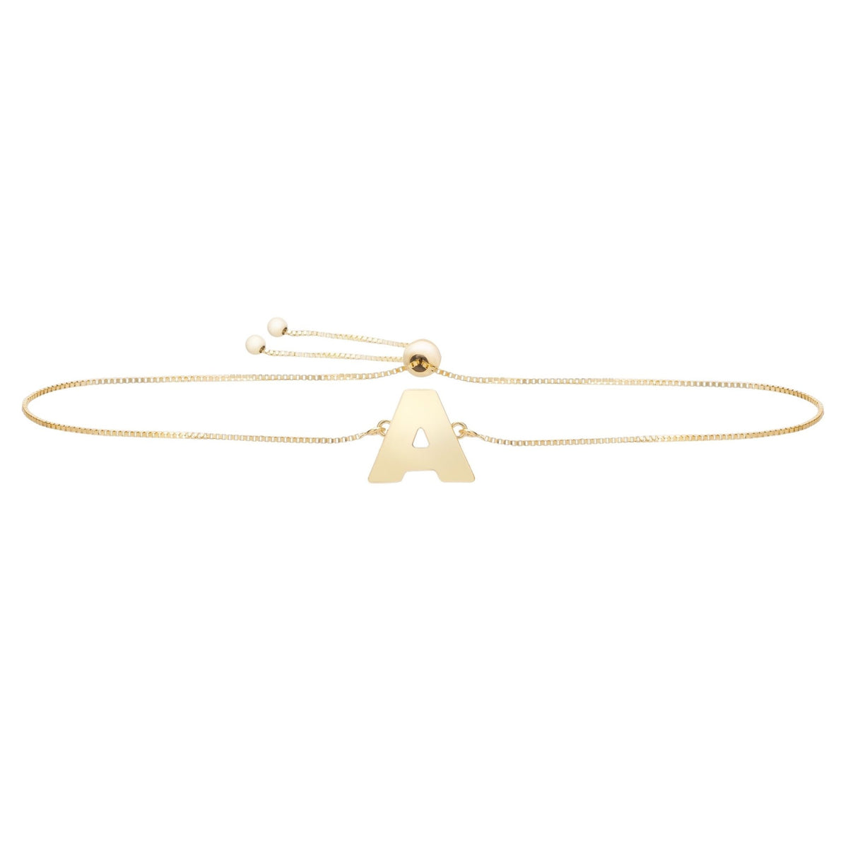 14k Yellow Gold Initial Letter Friendship Adjustable Bracelet, 9.25" - JewelryAffairs