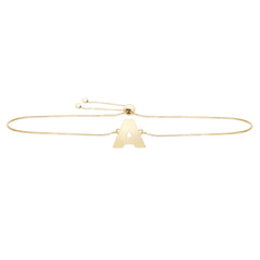 14k Yellow Gold Initial Letter Friendship Adjustable Bracelet, 9.25" - JewelryAffairs