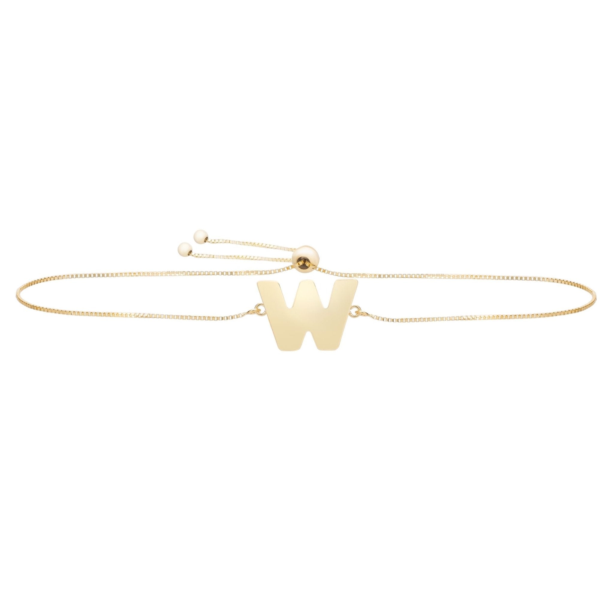 14k Yellow Gold Initial Letter Friendship Adjustable Bracelet, 9.25" - JewelryAffairs