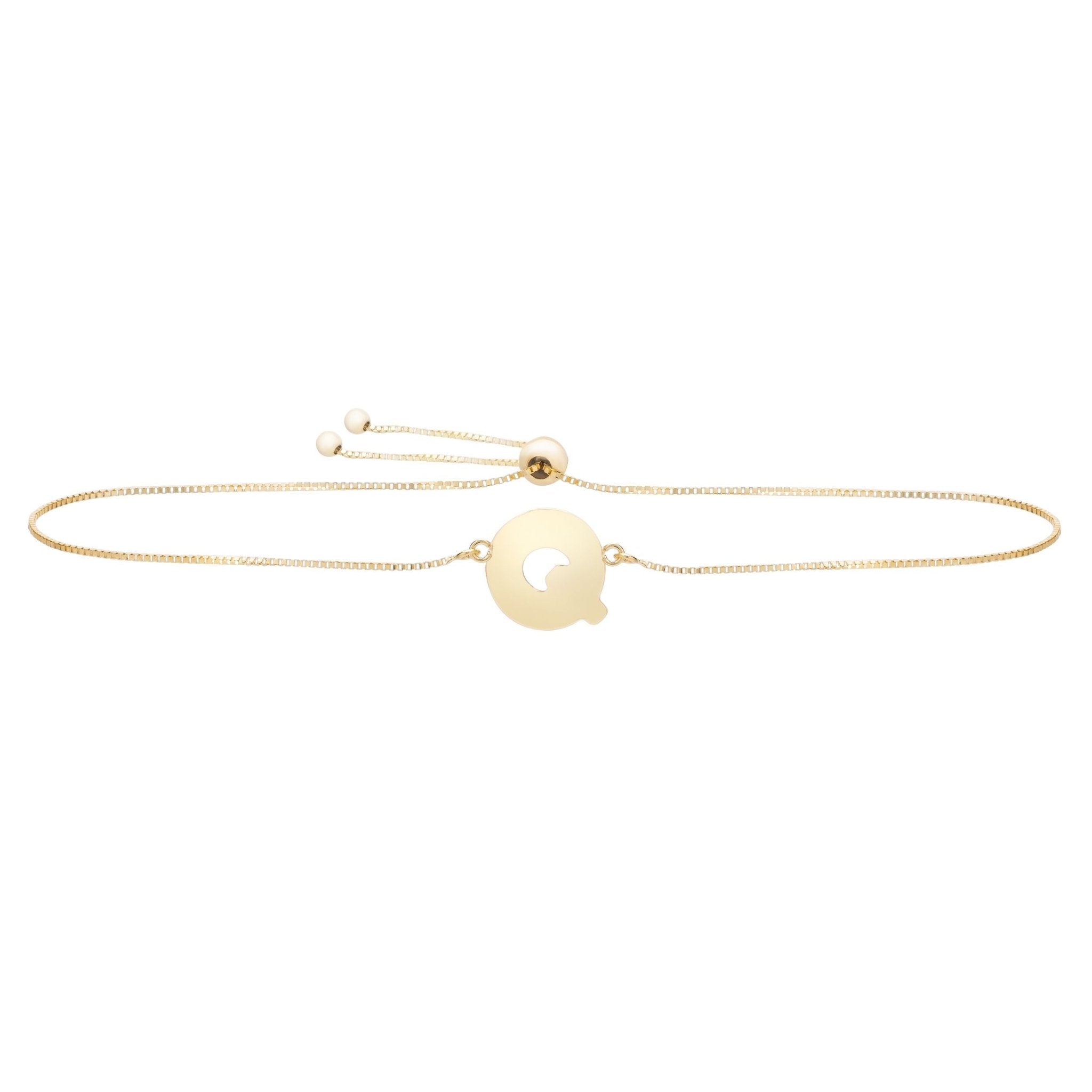 14k Yellow Gold Initial Letter Friendship Adjustable Bracelet, 9.25" - JewelryAffairs