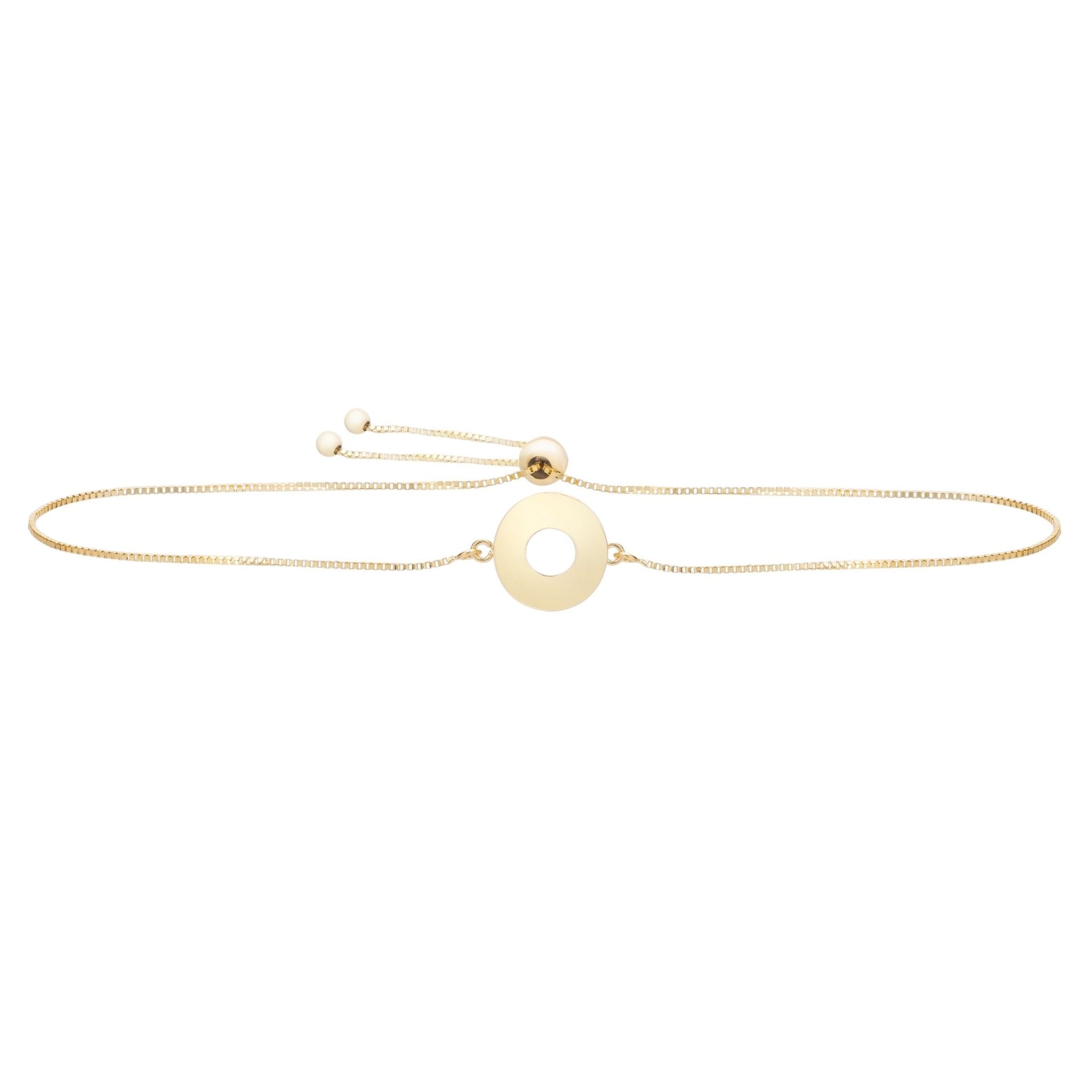 14k Yellow Gold Initial Letter Friendship Adjustable Bracelet, 9.25" - JewelryAffairs
