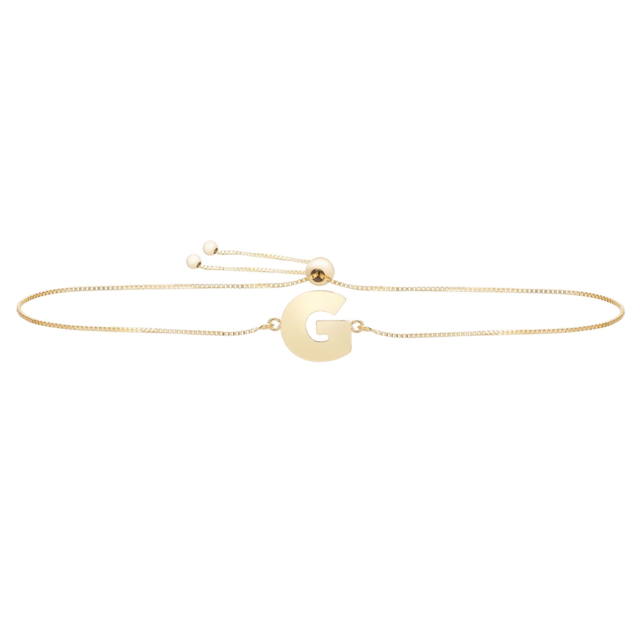 14k Yellow Gold Initial Letter Friendship Adjustable Bracelet, 9.25" - JewelryAffairs