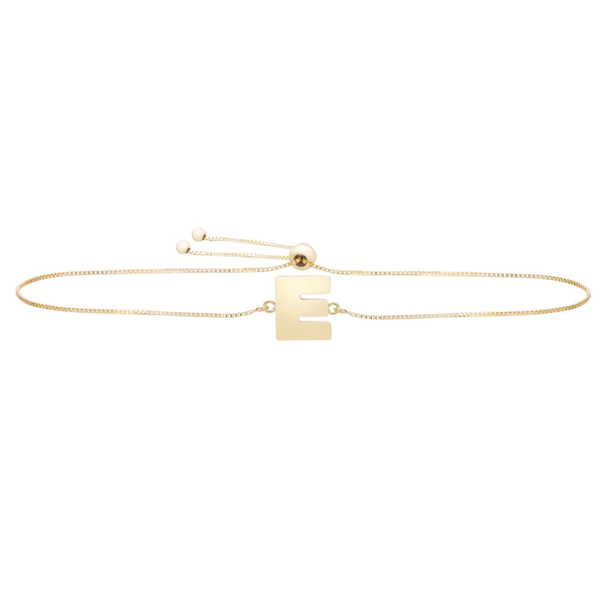 14k Yellow Gold Initial Letter Friendship Adjustable Bracelet, 9.25" - JewelryAffairs