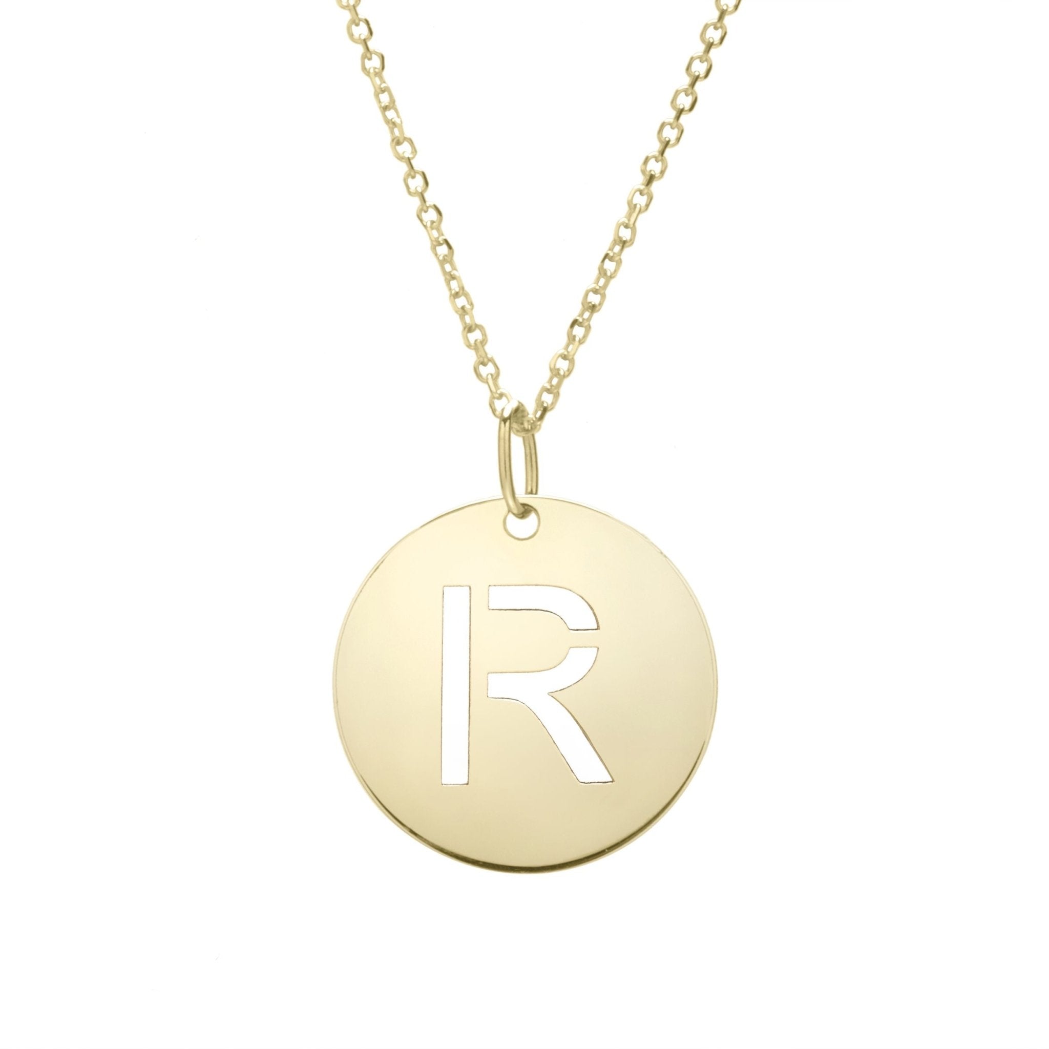 14k Yellow Gold Initial Letter Round Pendant Necklace, 18" - JewelryAffairs