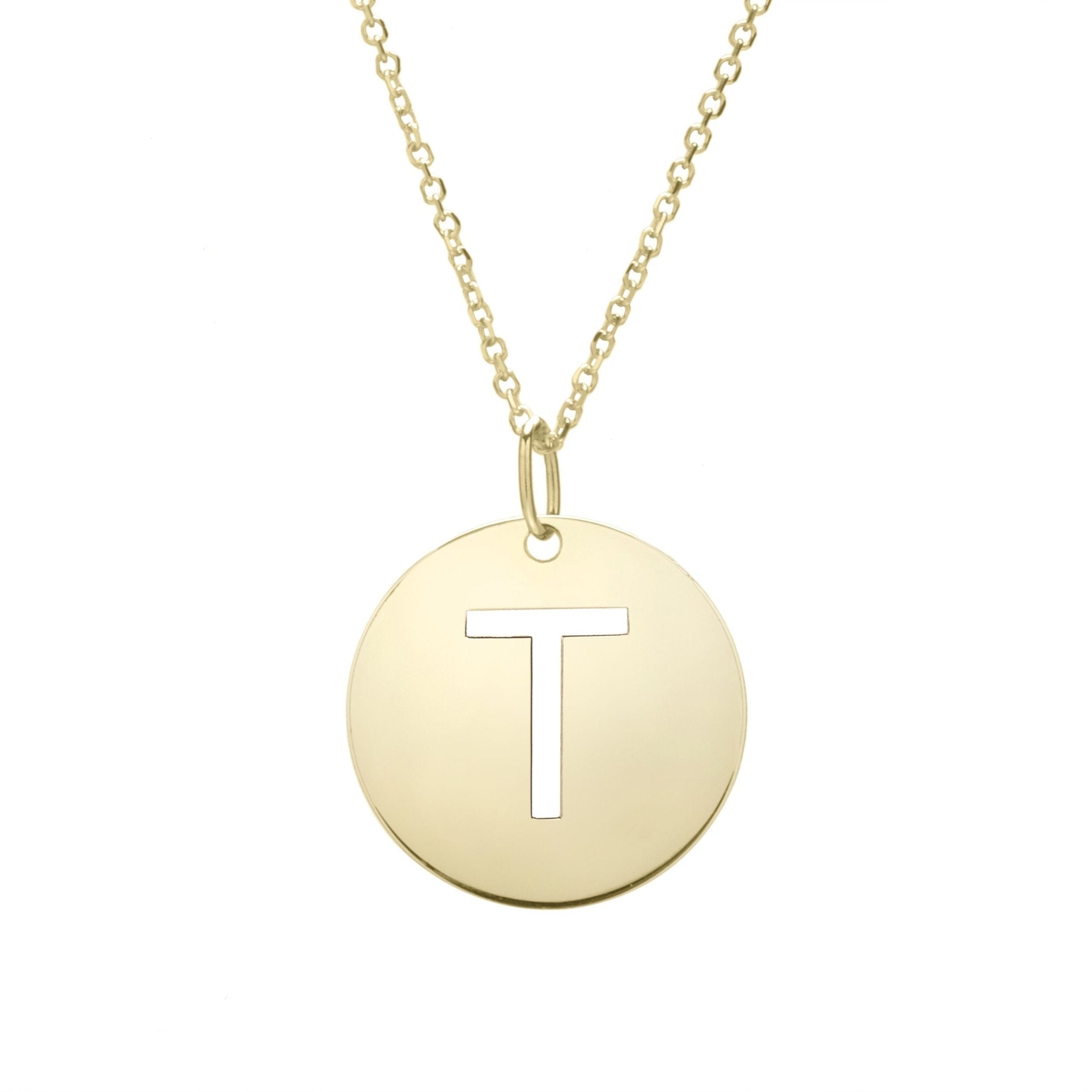 14k Yellow Gold Initial Letter Round Pendant Necklace, 18" - JewelryAffairs