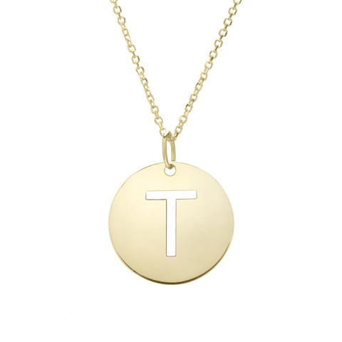 14k Yellow Gold Initial Letter Round Pendant Necklace, 18"