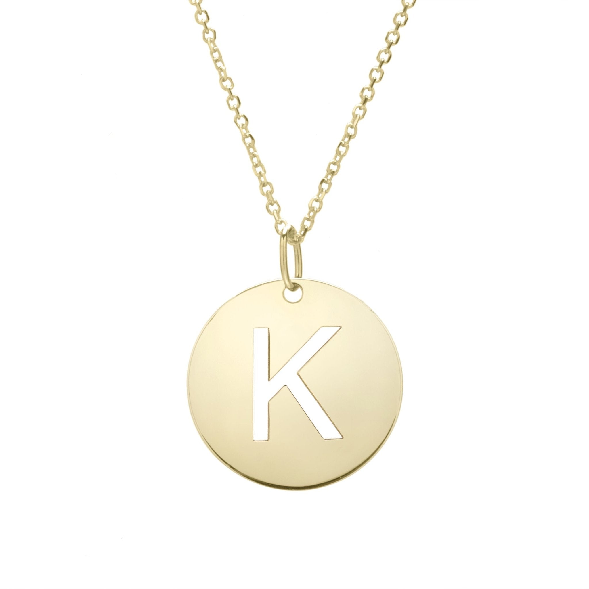 14k Yellow Gold Initial Letter Round Pendant Necklace, 18" - JewelryAffairs