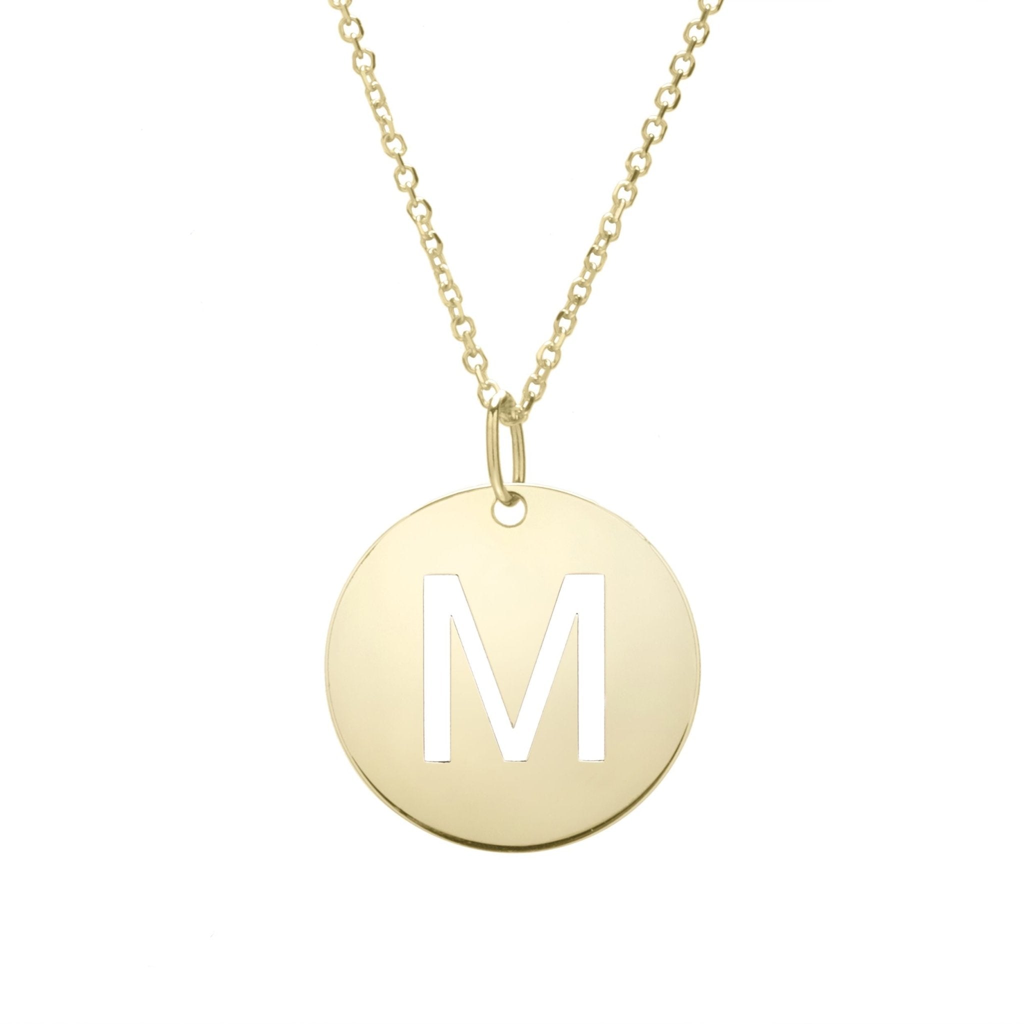 14k Yellow Gold Initial Letter Round Pendant Necklace, 18" - JewelryAffairs