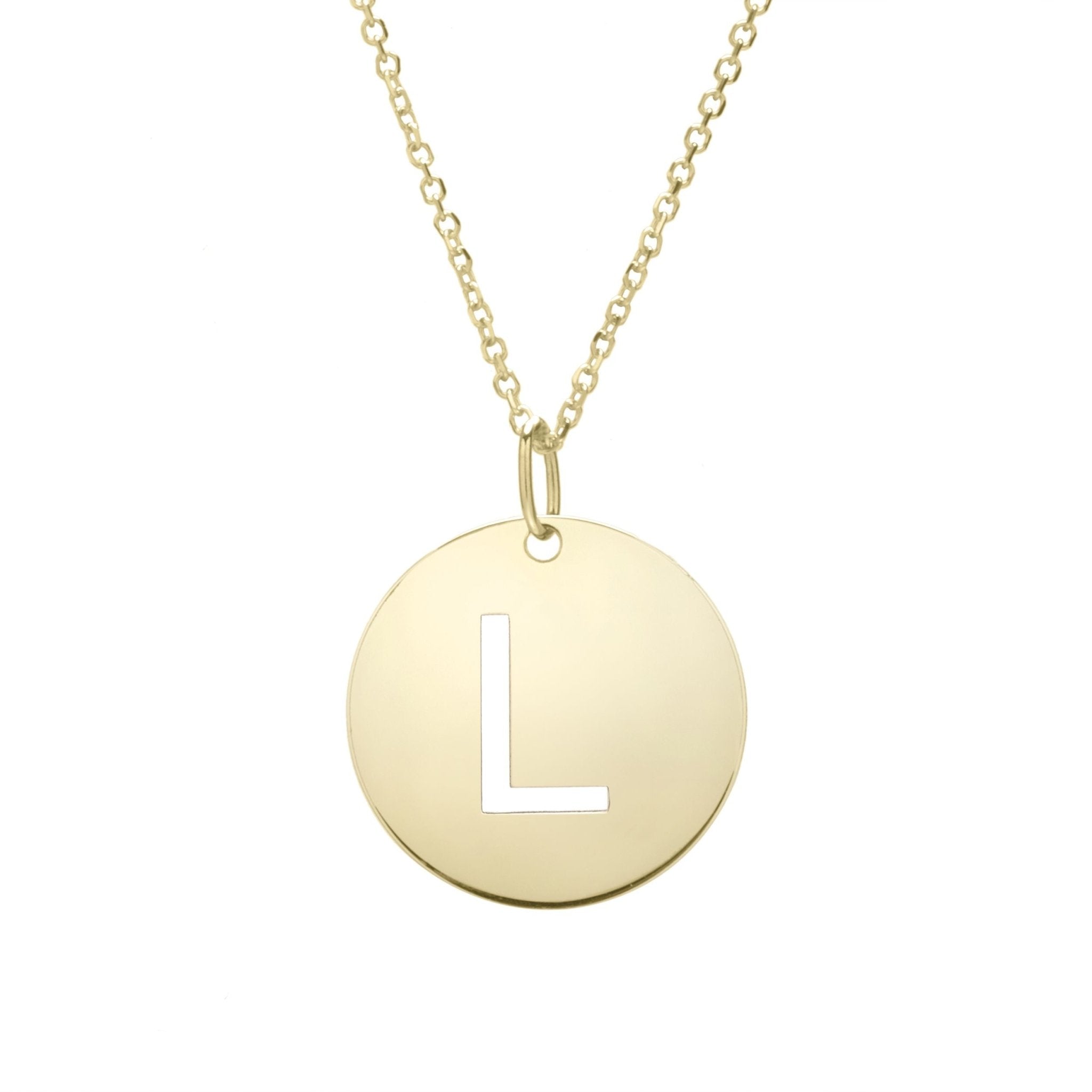 14k Yellow Gold Initial Letter Round Pendant Necklace, 18" - JewelryAffairs