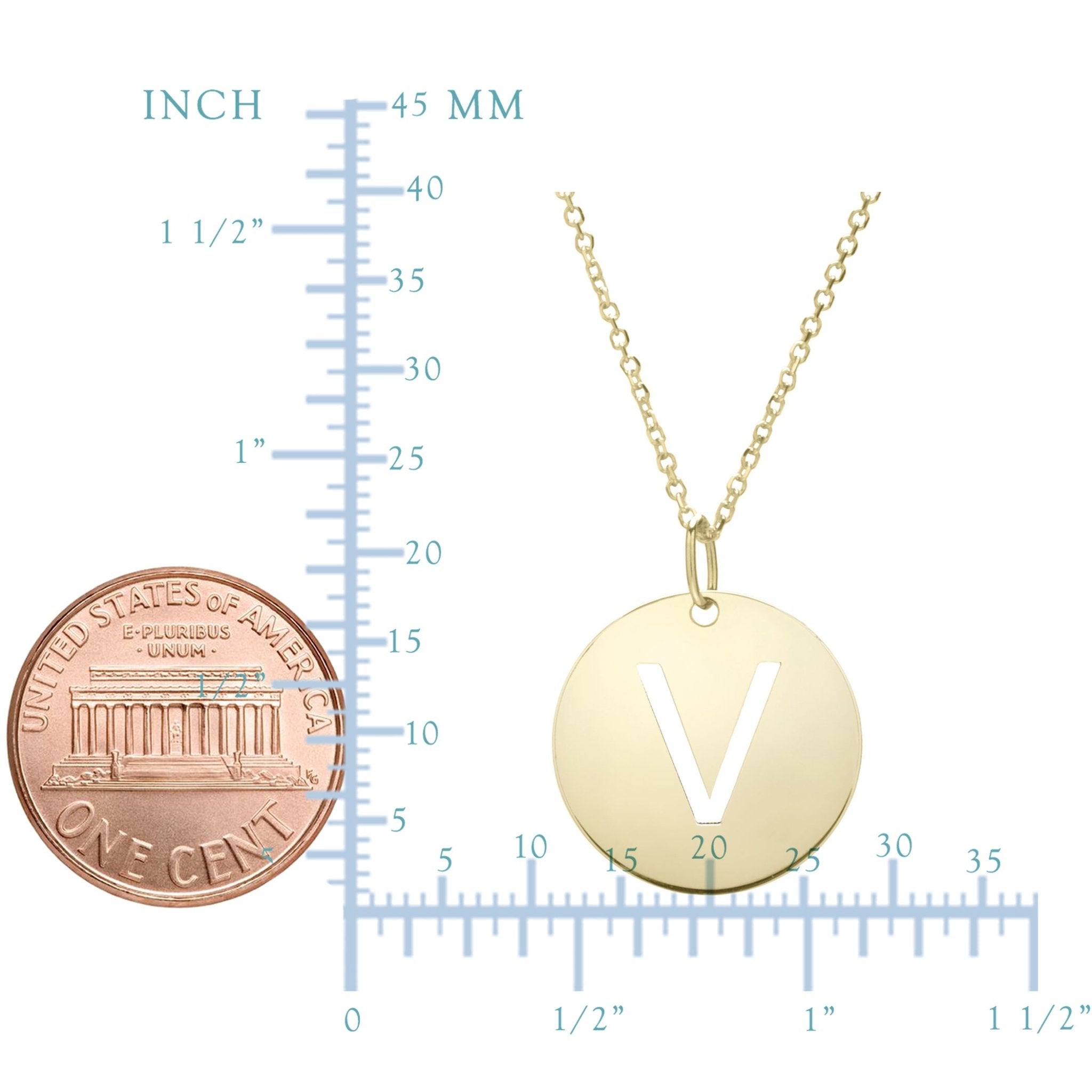 14k Yellow Gold Initial Letter Round Pendant Necklace, 18" - JewelryAffairs