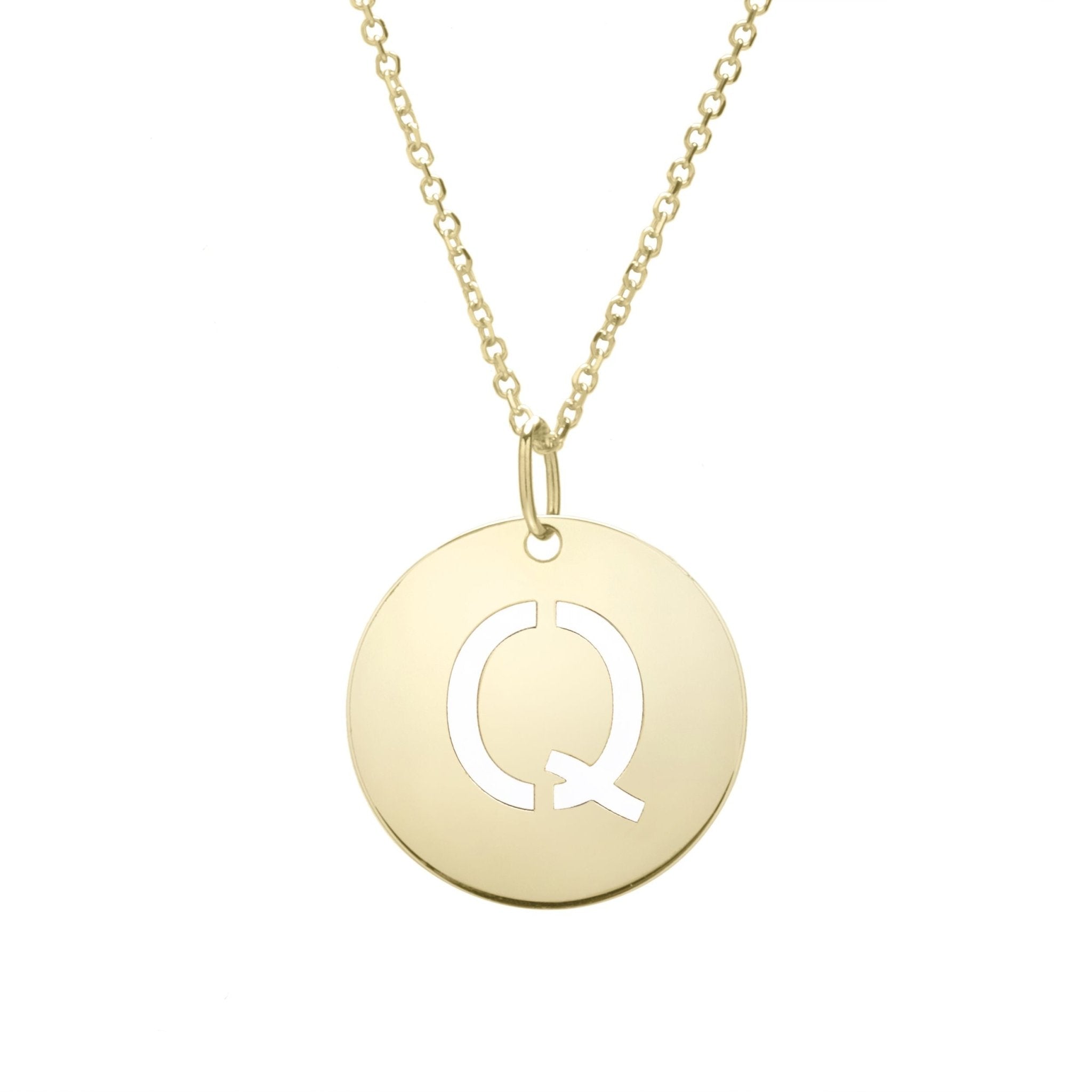 14k Yellow Gold Initial Letter Round Pendant Necklace, 18" - JewelryAffairs