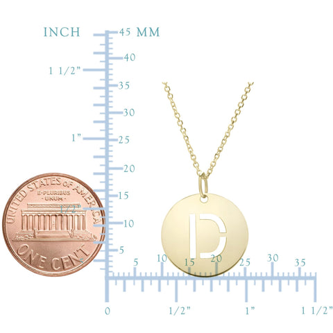 14k Yellow Gold Initial Letter Round Pendant Necklace, 18"