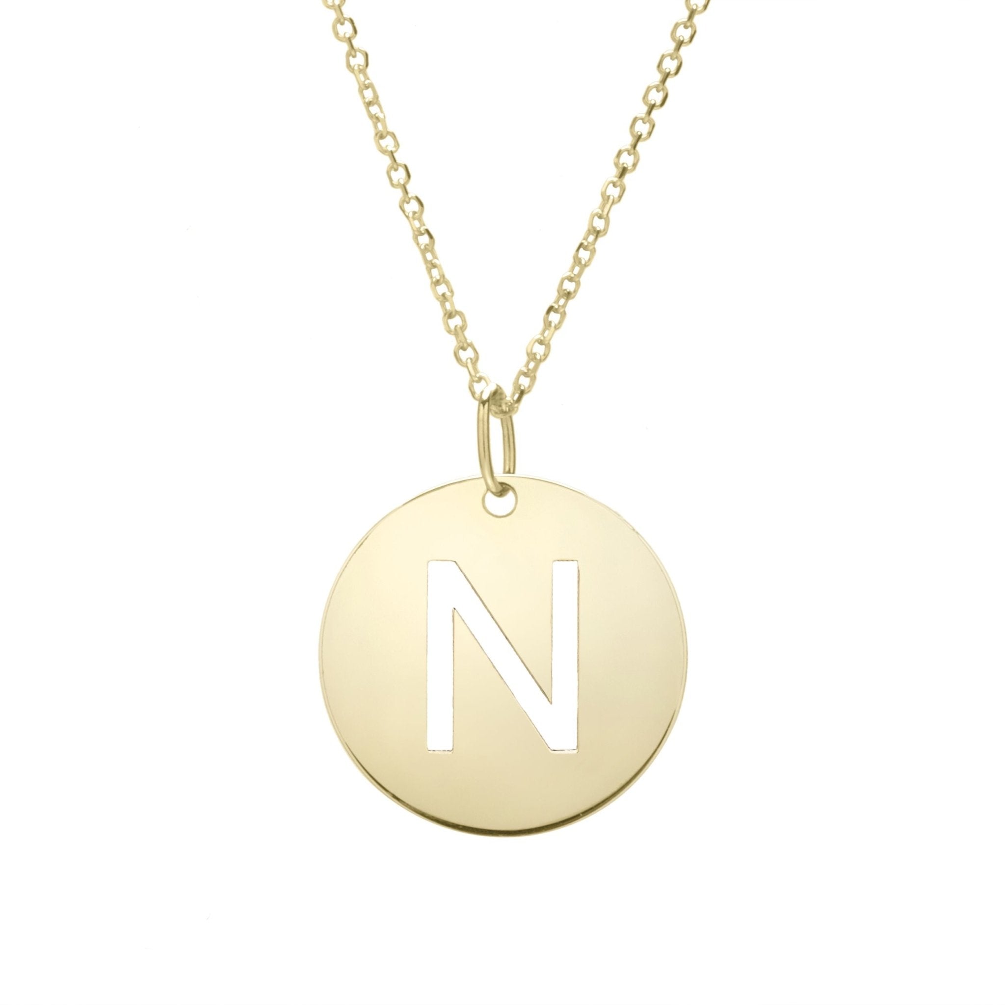 14k Yellow Gold Initial Letter Round Pendant Necklace, 18" - JewelryAffairs