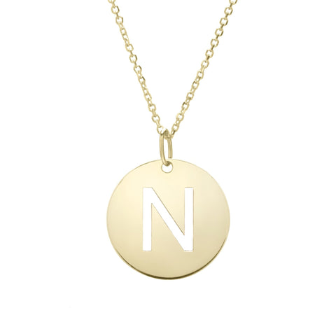 14k Yellow Gold Initial Letter Round Pendant Necklace, 18"