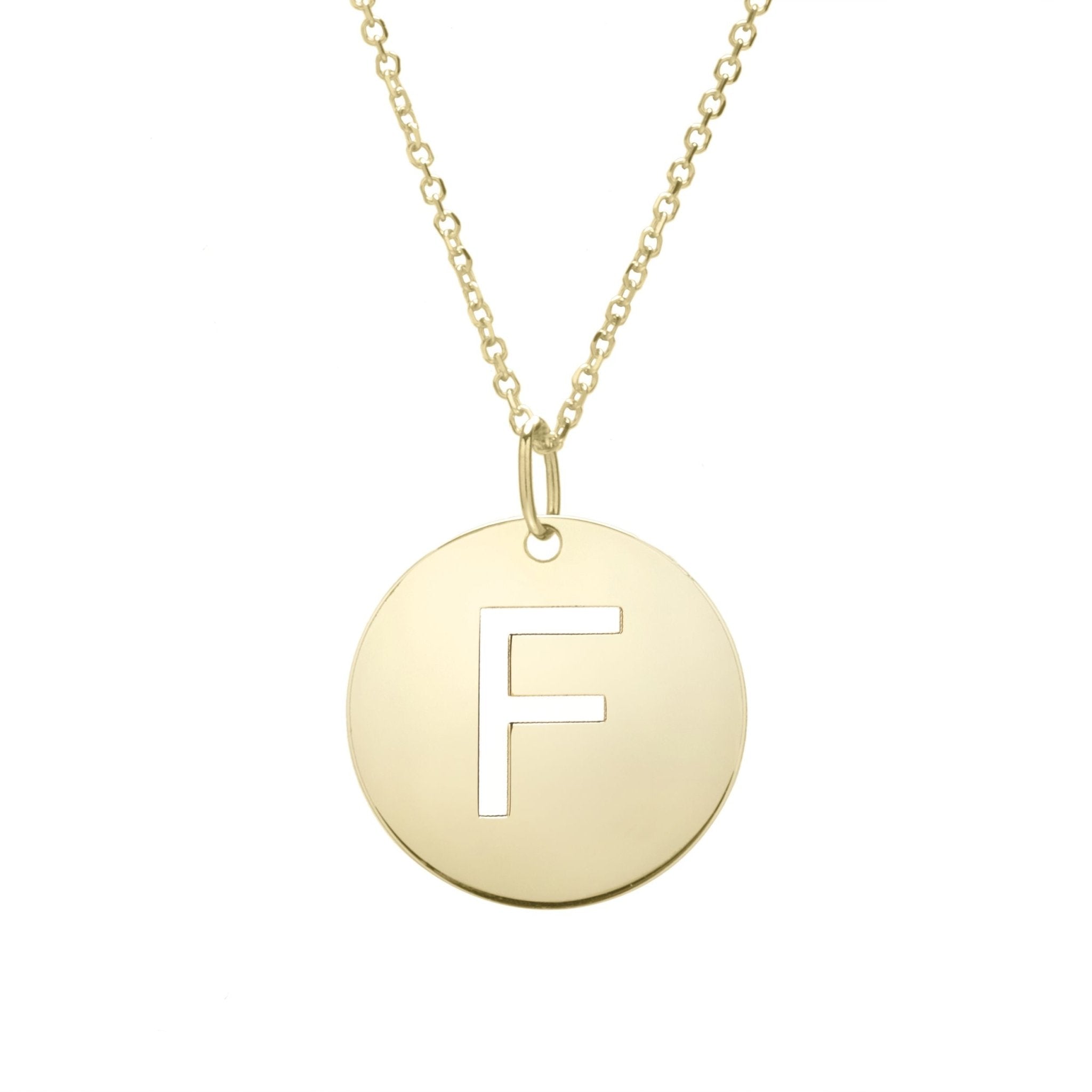 14k Yellow Gold Initial Letter Round Pendant Necklace, 18" - JewelryAffairs