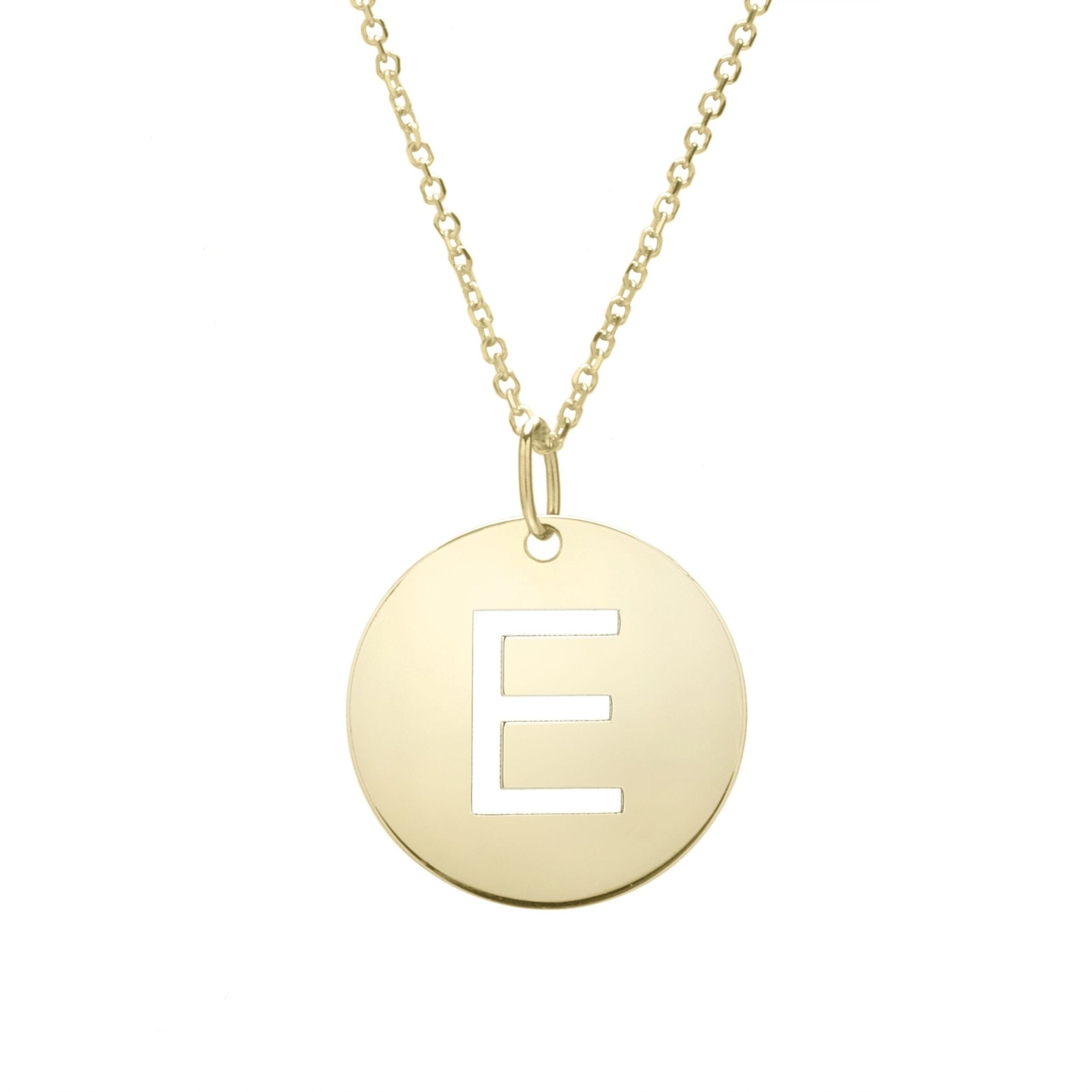 14k Yellow Gold Initial Letter Round Pendant Necklace, 18" - JewelryAffairs