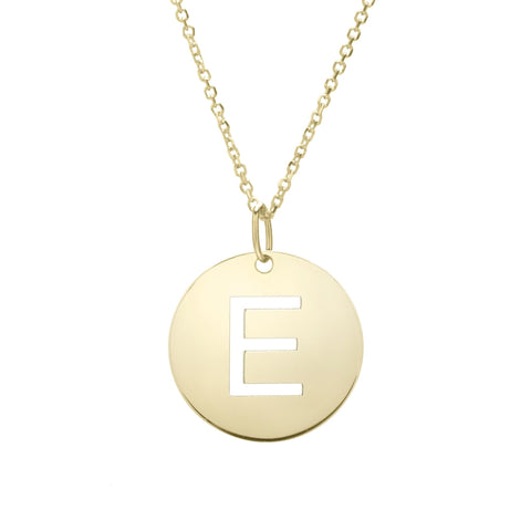 14k Yellow Gold Initial Letter Round Pendant Necklace, 18"