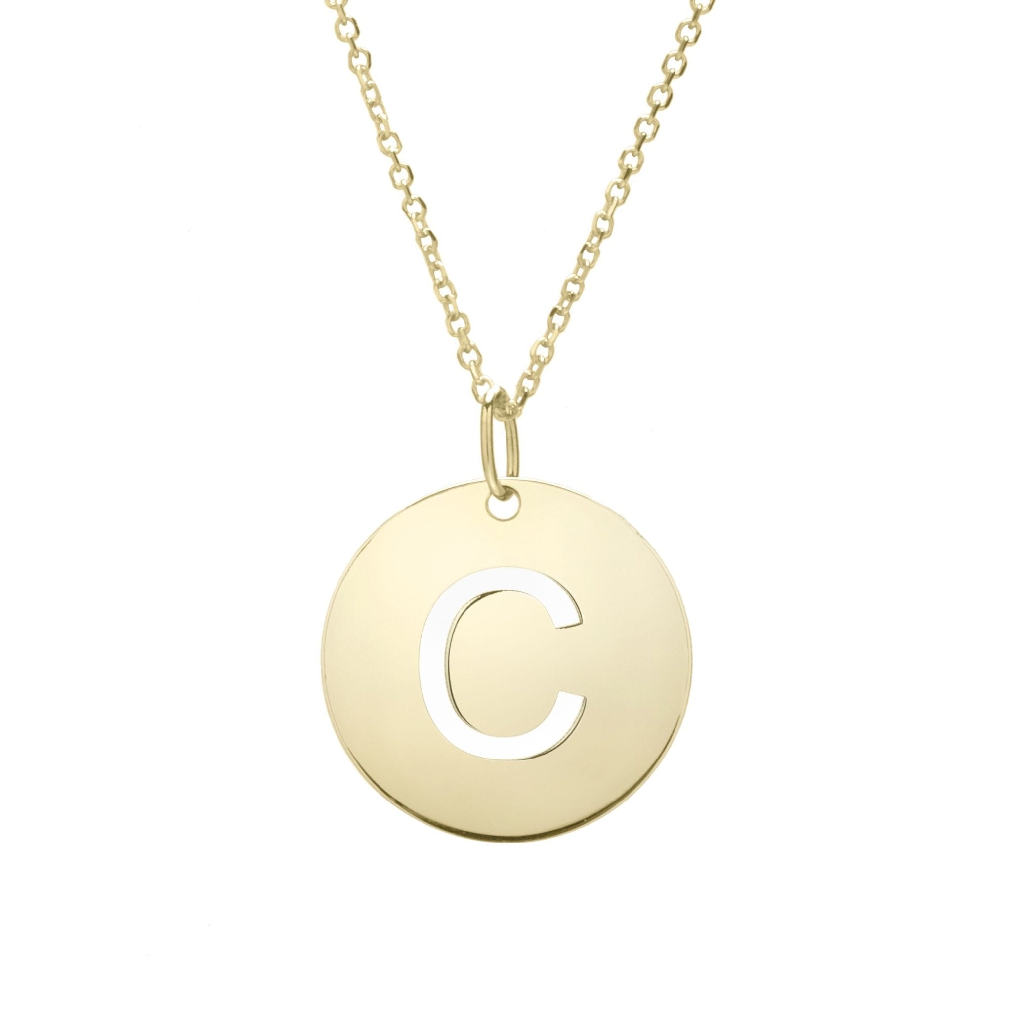 14k Yellow Gold Initial Letter Round Pendant Necklace, 18" - JewelryAffairs
