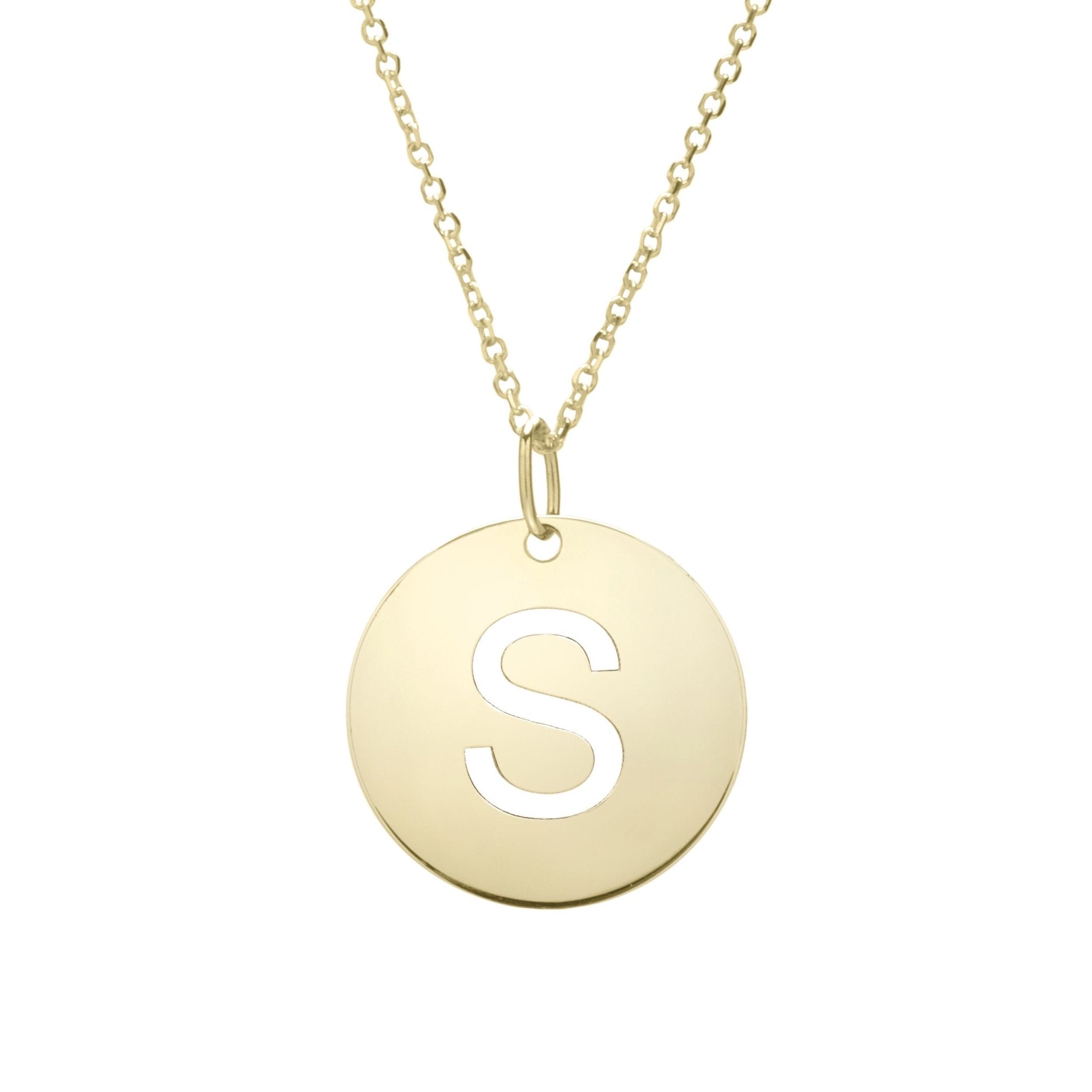 14k Yellow Gold Initial Letter Round Pendant Necklace, 18" - JewelryAffairs