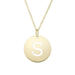 14k Yellow Gold Initial Letter Round Pendant Necklace, 18"