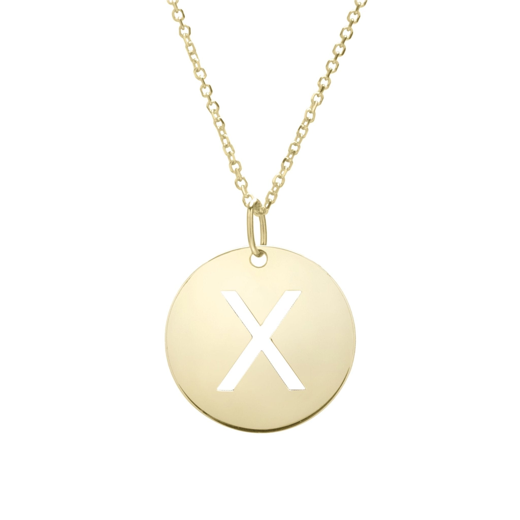 14k Yellow Gold Initial Letter Round Pendant Necklace, 18" - JewelryAffairs