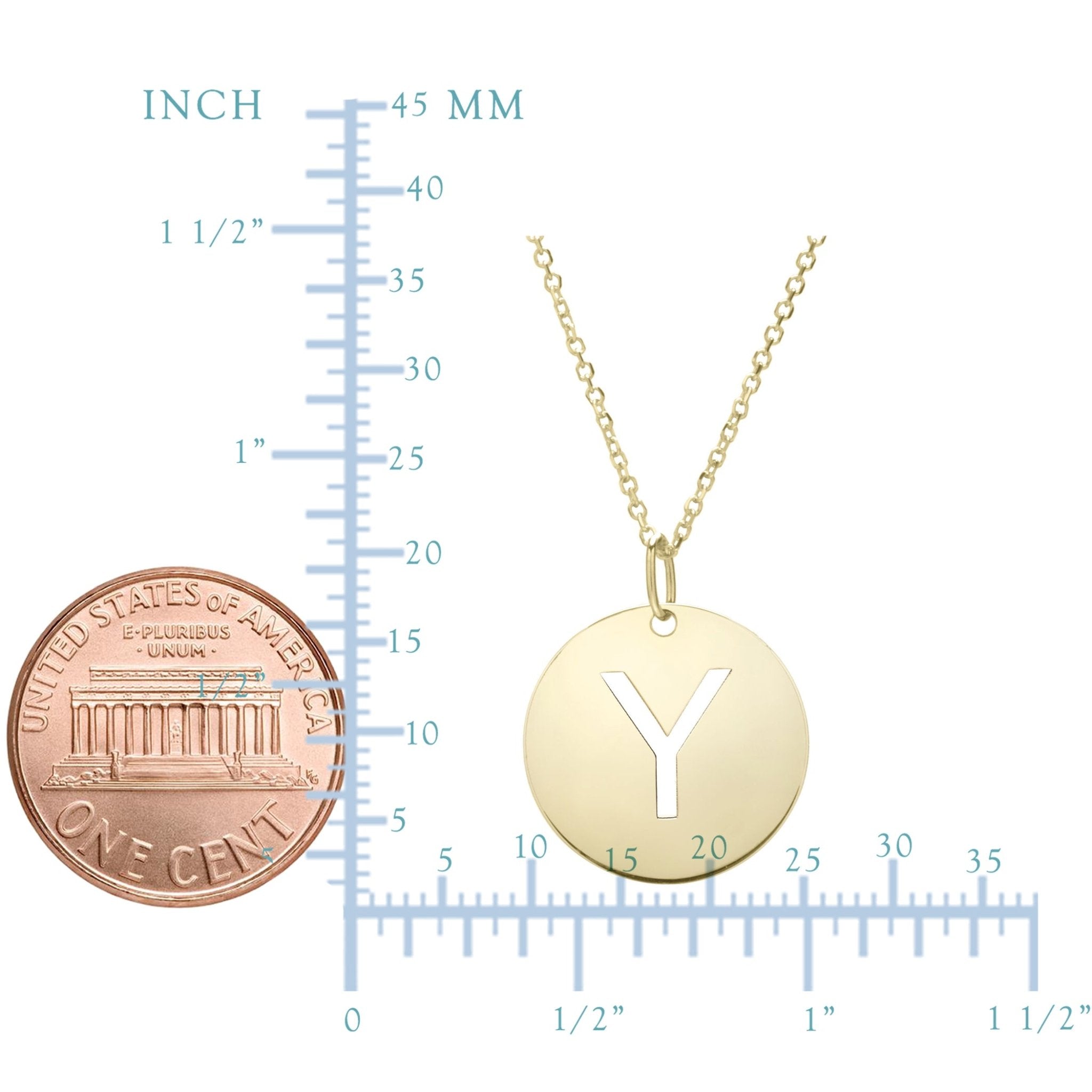 14k Yellow Gold Initial Letter Round Pendant Necklace, 18" - JewelryAffairs