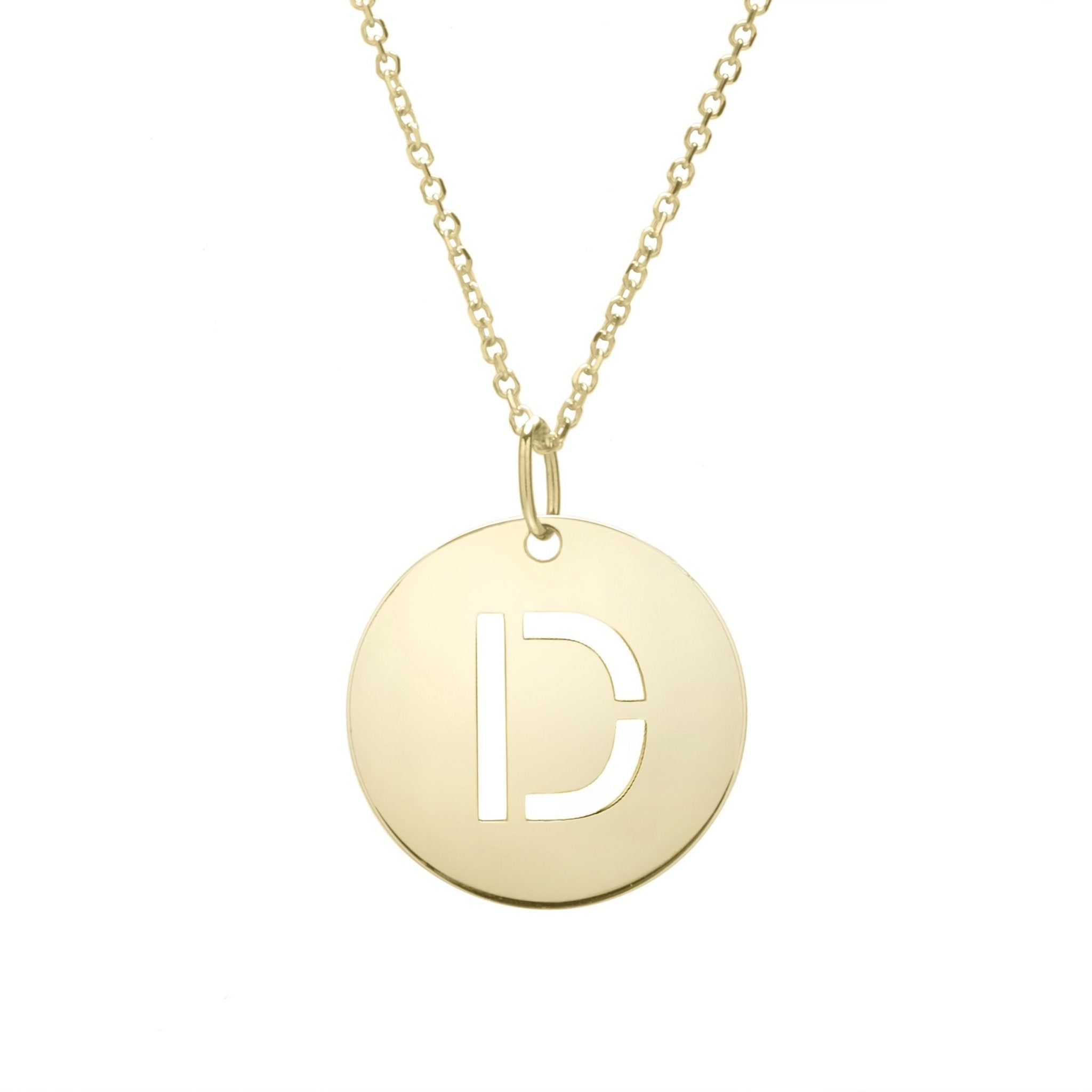 14k Yellow Gold Initial Letter Round Pendant Necklace, 18" - JewelryAffairs