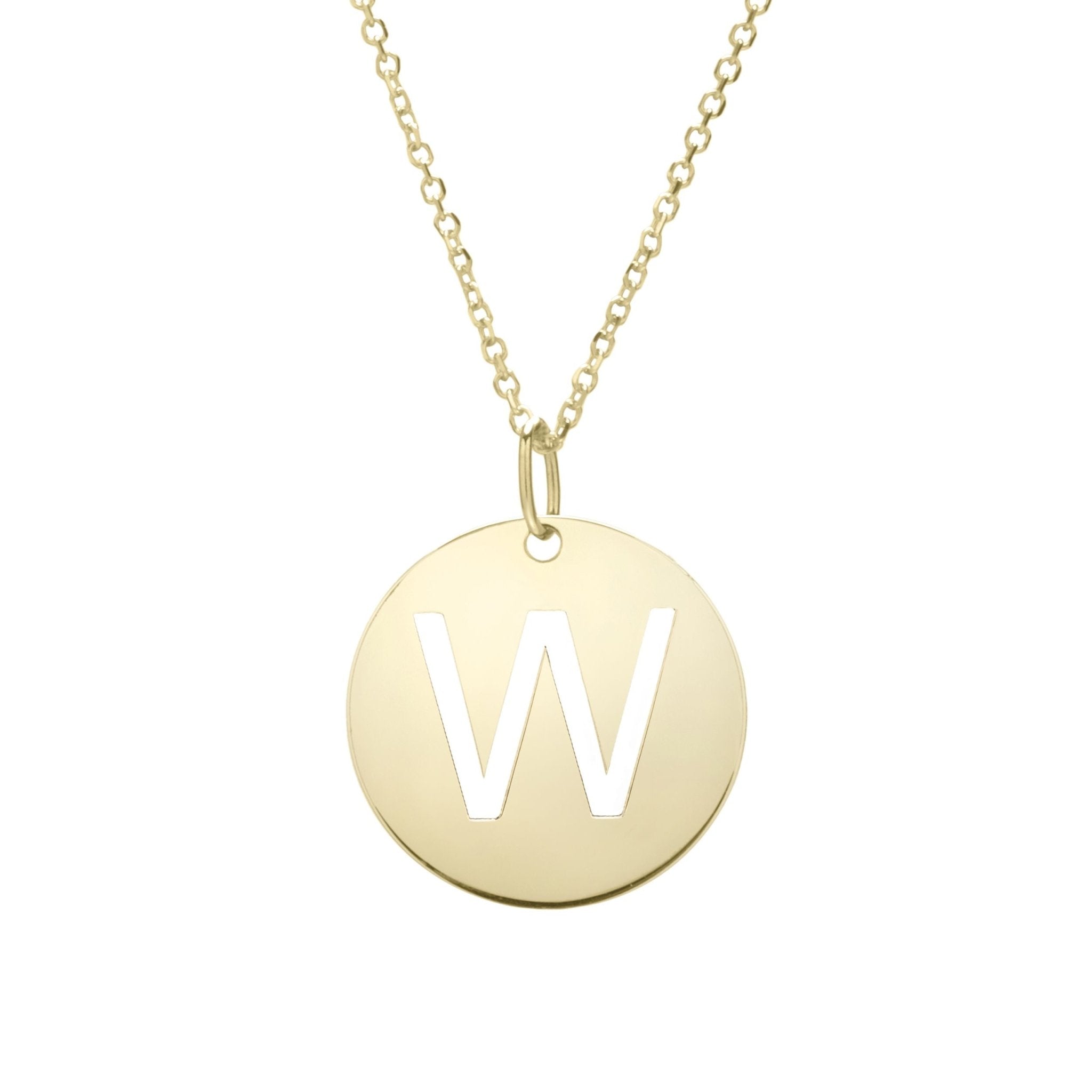 14k Yellow Gold Initial Letter Round Pendant Necklace, 18" - JewelryAffairs