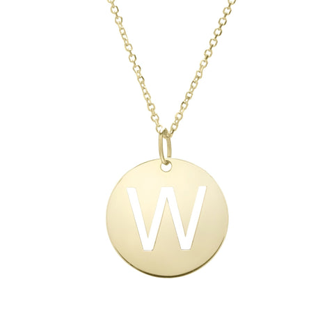 14k Yellow Gold Initial Letter Round Pendant Necklace, 18"