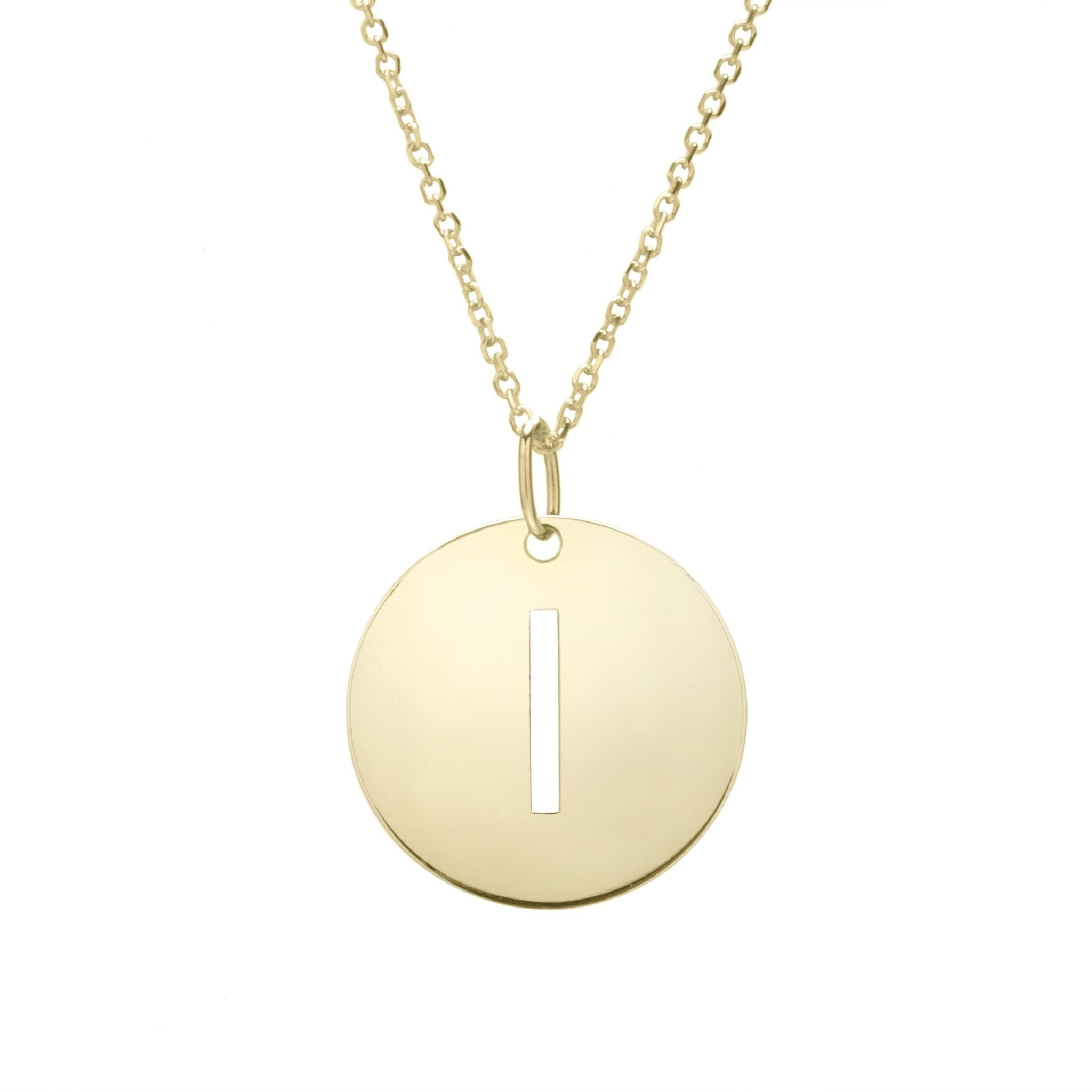 14k Yellow Gold Initial Letter Round Pendant Necklace, 18" - JewelryAffairs