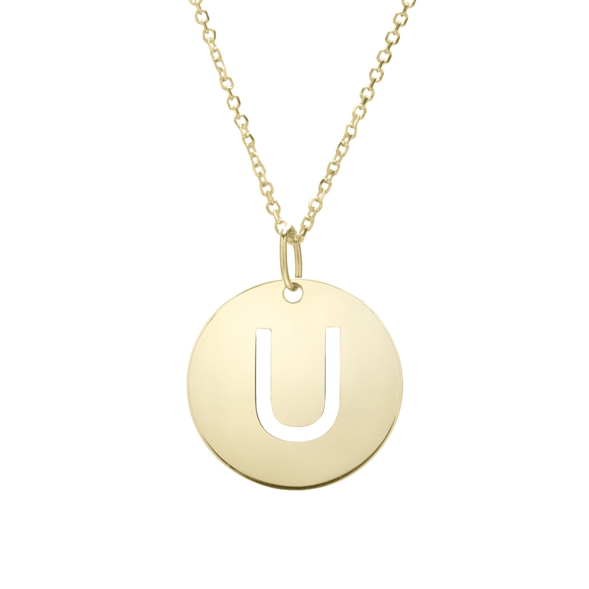14k Yellow Gold Initial Letter Round Pendant Necklace, 18" - JewelryAffairs