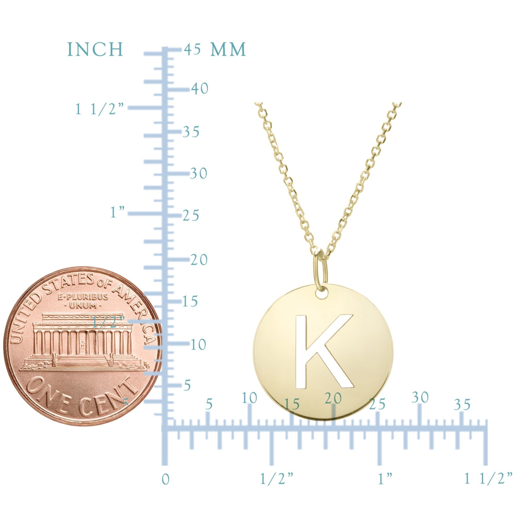 14k Yellow Gold Initial Letter Round Pendant Necklace, 18" - JewelryAffairs