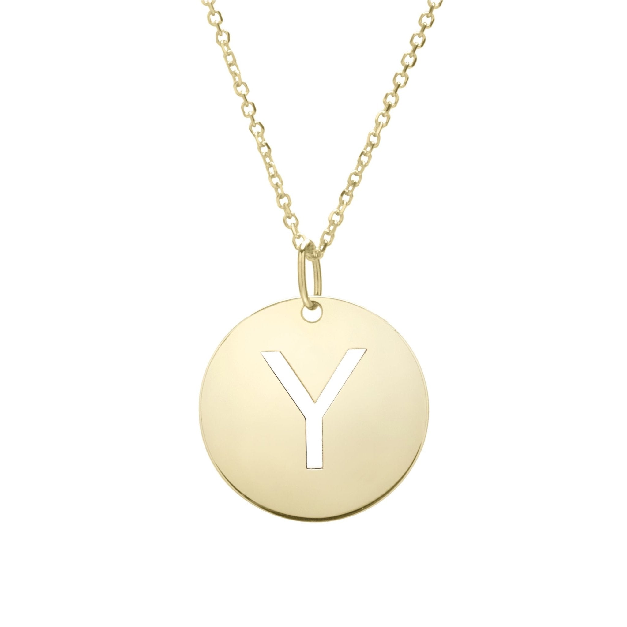 14k Yellow Gold Initial Letter Round Pendant Necklace, 18" - JewelryAffairs