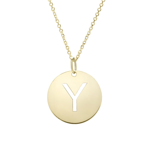 14k Yellow Gold Initial Letter Round Pendant Necklace, 18"