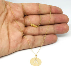 14k Yellow Gold Initial Letter Round Pendant Necklace, 18" - JewelryAffairs