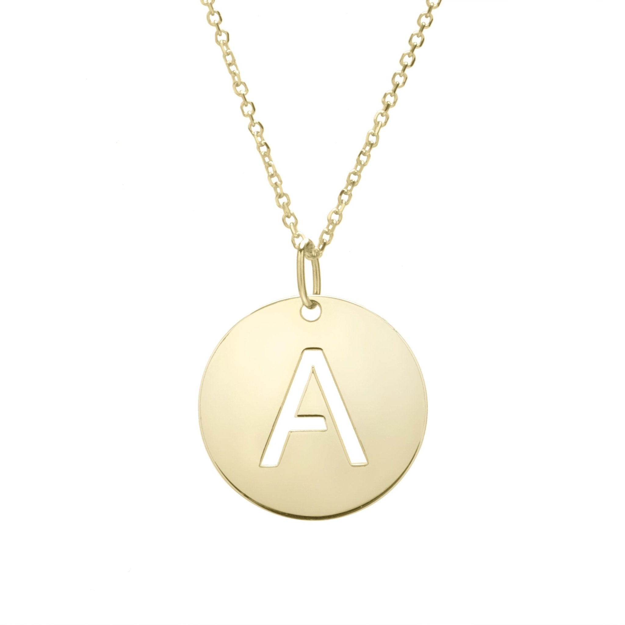 14k Yellow Gold Initial Letter Round Pendant Necklace, 18" - JewelryAffairs