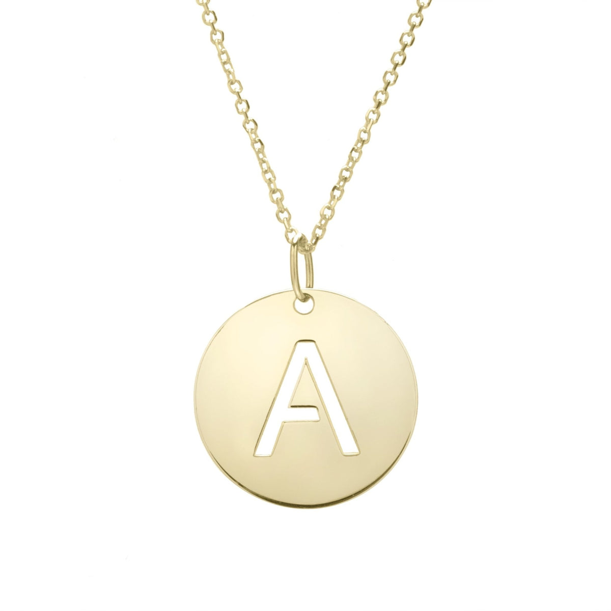14k Yellow Gold Initial Letter Round Pendant Necklace, 18" - JewelryAffairs