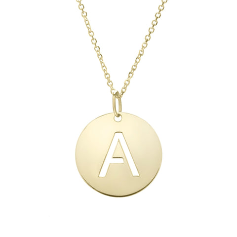 14k Yellow Gold Initial Letter Round Pendant Necklace, 18"